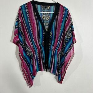 Rampage Sheer Cover Up Top Small S Colorful Striped Kimono Swim Beach Bohemian